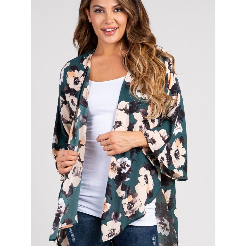 PINKBLUSH Green Floral Chiffon Coverup Small Boho Maternity